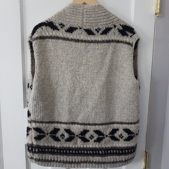 Boho Cowichan Cardigan Button Front Knit Wool Sweater Vest - Picture 7 of 15